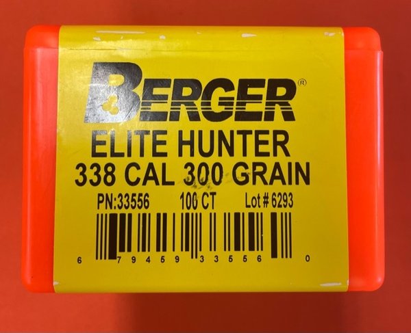 Berger Elite Hunter Bullets 338 Caliber, 300 Grain Hybrid Boat Tail, box of 100