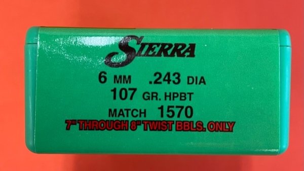 Sierra MatchKing Bullets 243 Caliber, 6mm, 107 Grain Hollow Point Boat Tail